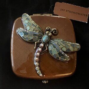 JAY STRONGWATER dragonfly enamel, stone and Swarovski crystal compact mirror